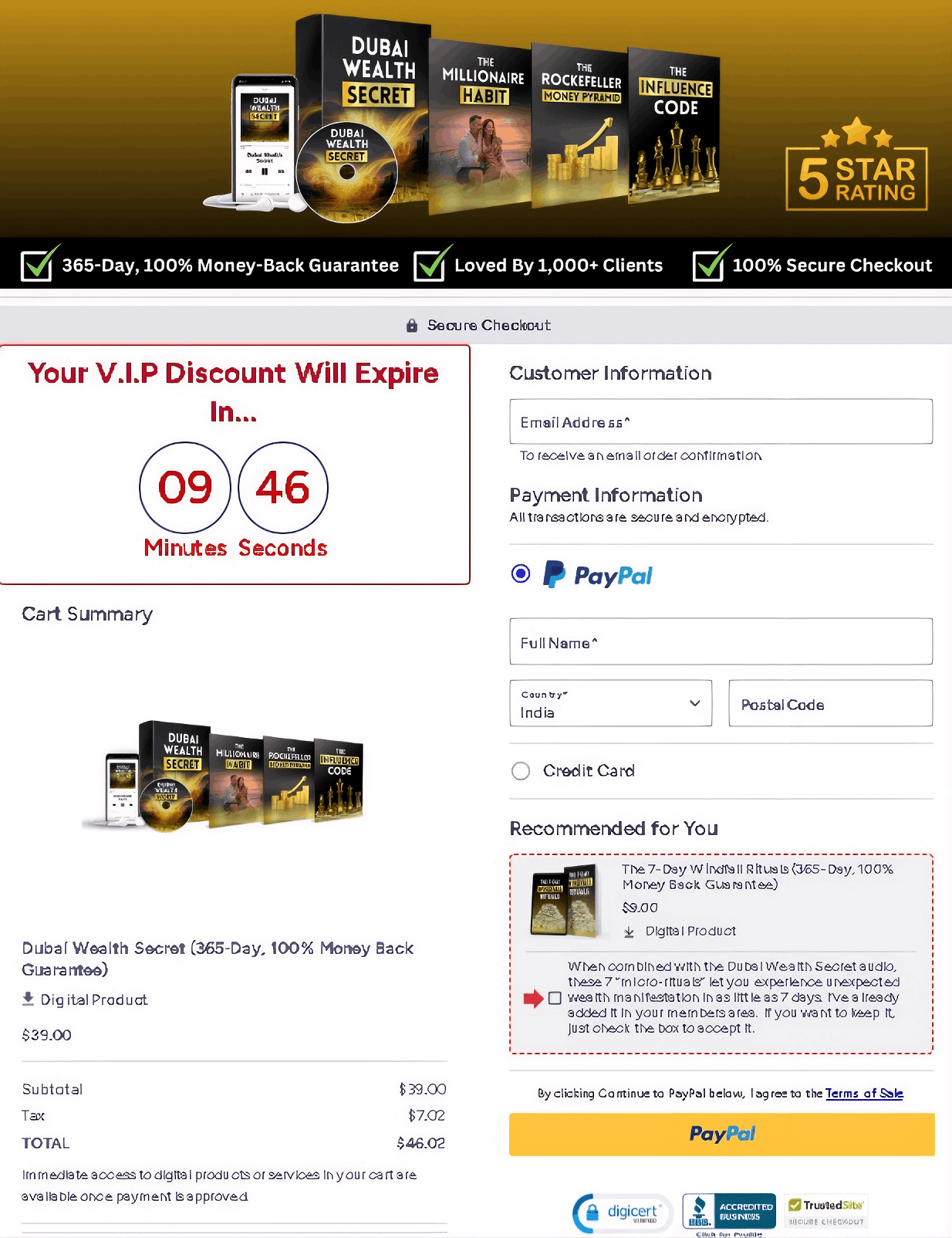 Dubai Wealth Secret Checkout page 